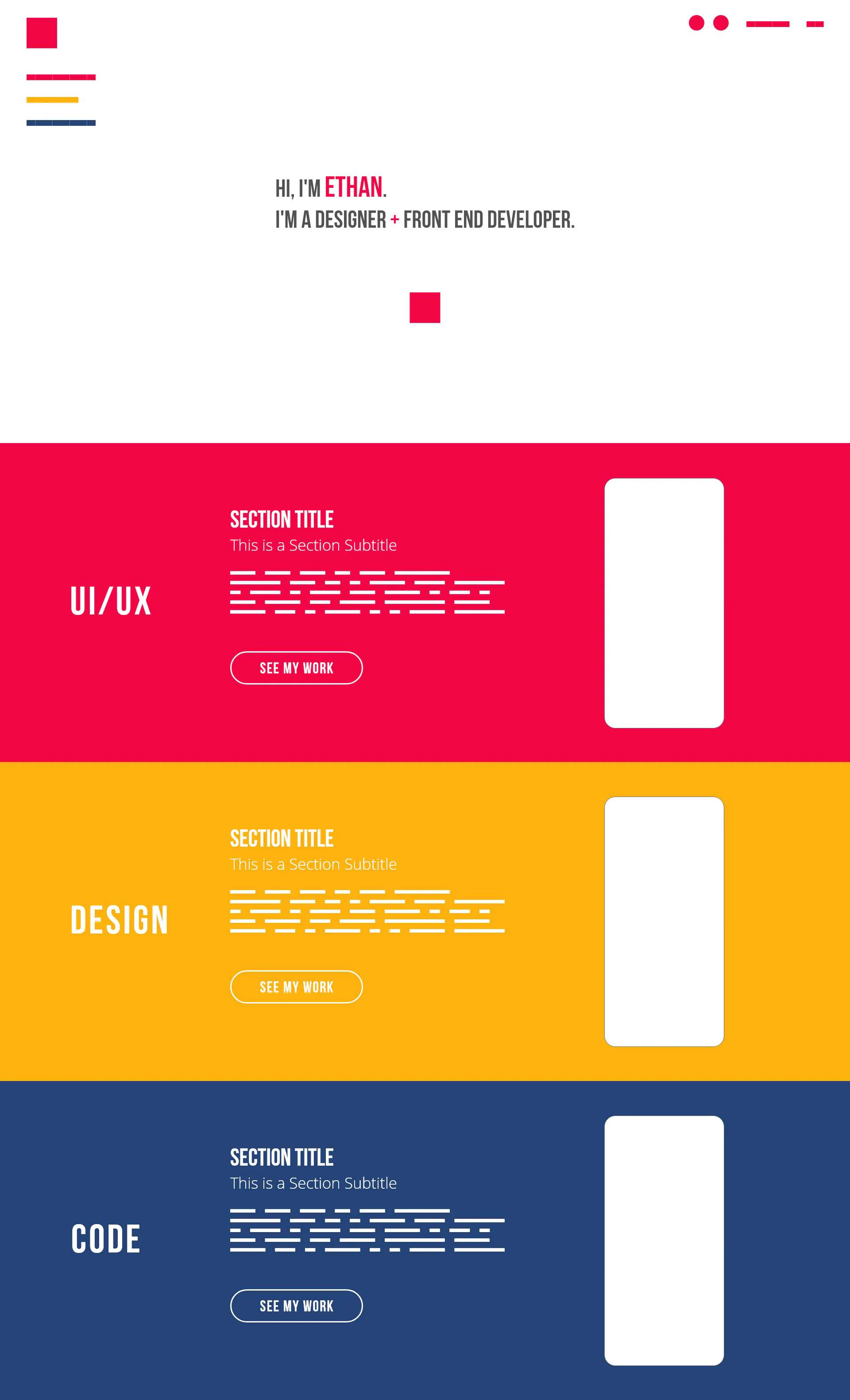 Portfolio site early color and layout prototype