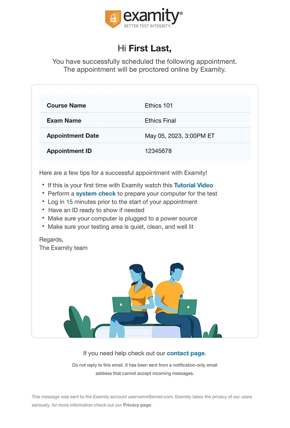 Examity redesigned email template example
