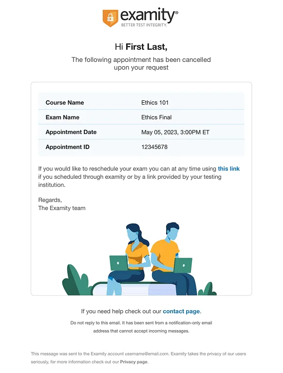 Examity redesigned email template example
