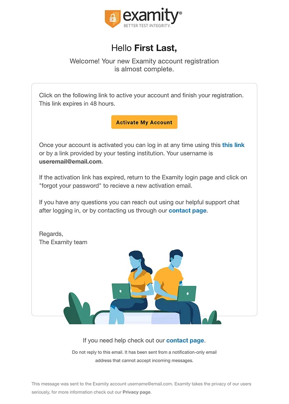 Examity redesigned email template example