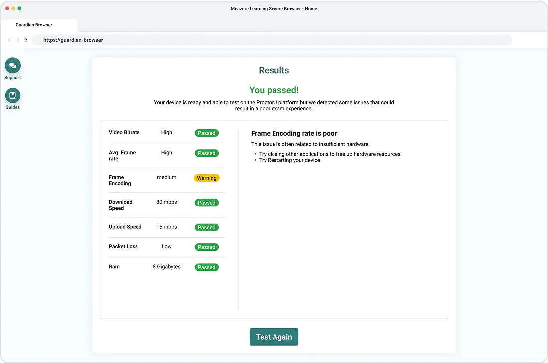 Guardian Preparedness Check support guidance screen