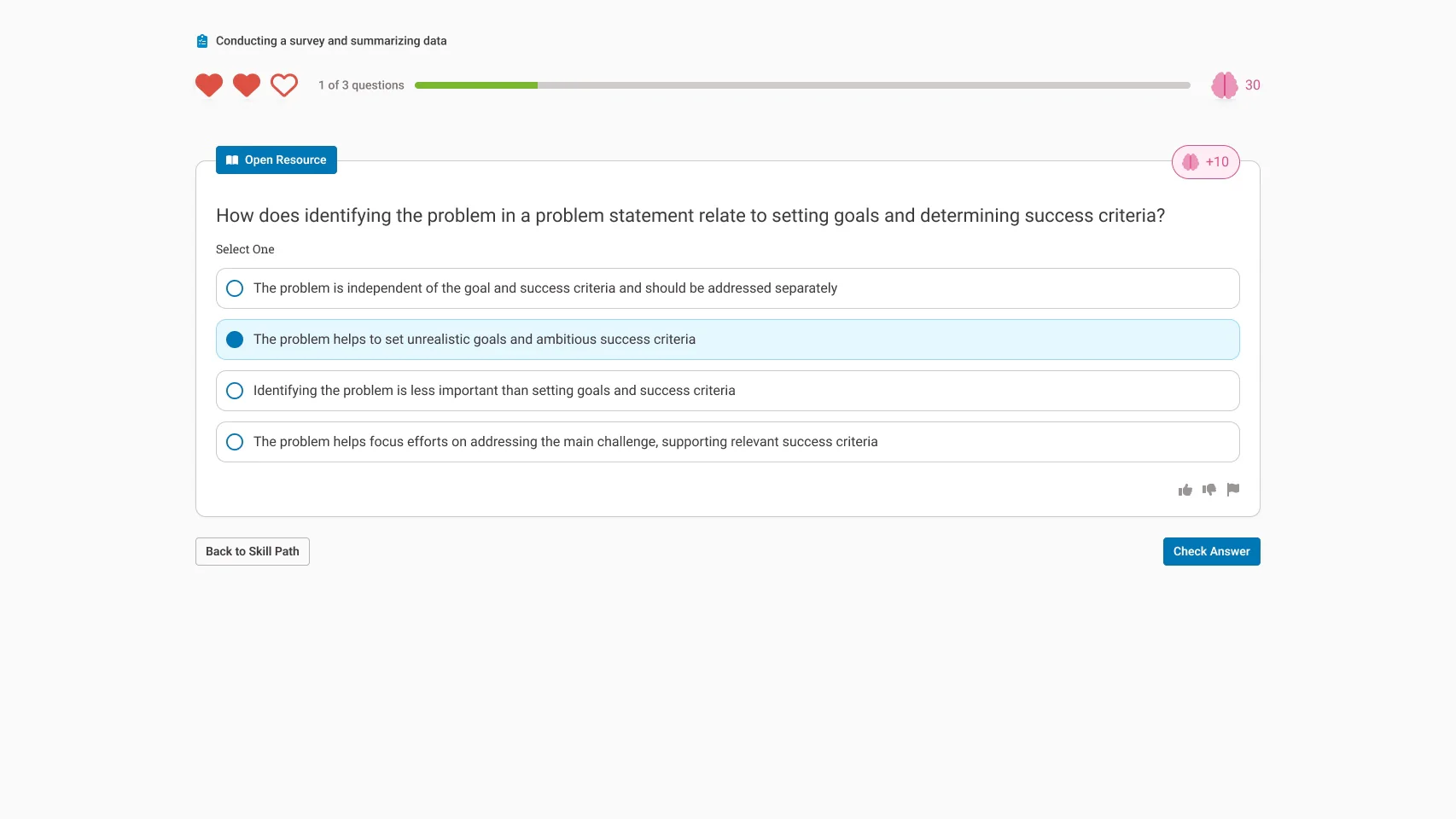 QuantHub question panel with the resource shelf closed